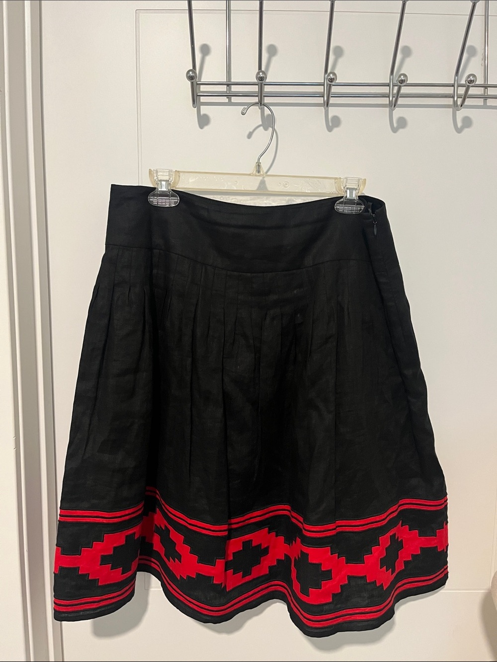 Lauren Ralph Lauren Linen Blend Black Red Southwestern Aztec Skirt Bohemian